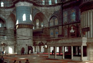 Art ottoman : vue intérieure de la Mosquée Bleue construite entre 1609 et 1616 - Mehmet Aga