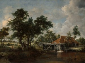 Le moulin à eau avec le grand toit rouge - Meindert Hobbema