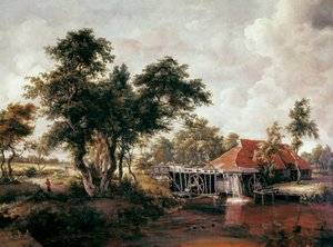 Moulin à eau avec grand toit rouge