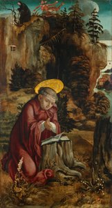 Saint Benoît devant la grotte de Subiaco