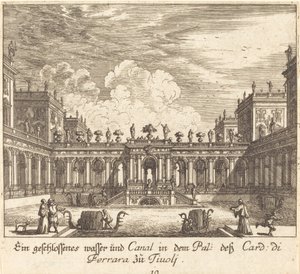 Palais et canal, Cardinal di Ferrara, Tivoli - Melchior Küsel after Johann Wilhelm Baur