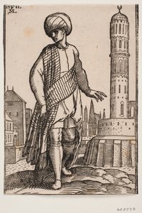 Jeune homme élégant avec turban et long châle - Melchior Lorck