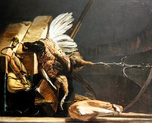 Nature morte avec un faisan mort suspendu à un crochet