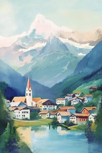 Village alpin au bord du lac
