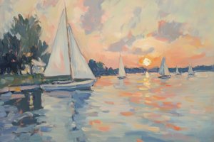 Voiliers au coucher de soleil, dans une ambiance paisible