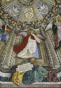 Le prophète Jérémie et un ange, dôme de la sacristie de Saint-Marc, Santuario della Santa Casa, Loreto, c.1477-93 (fresque) - Melozzo da Forli