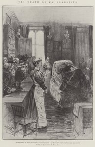 La mort de M. Gladstone, dans le Temple de la Paix, Hawarden, les villageois rendant une dernière visite à leur voisin distingué - Melton Prior