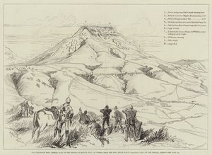 La guerre du Transvaal, plan schématique de la bataille de Majuba Hill, vue depuis la colline au-dessus du camp de Mount Prospect
