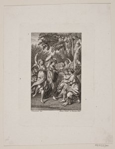 Illustration avec des personnes en tenue antique faisant la fête dans un jardin - Meno Haas