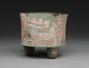 Vase tripode cylindrique avec deux figures à lunettes, vers 400-650 apr. J.-C. - Mesoamerican Mesoamerican