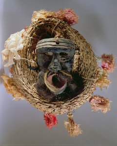 Masque de costume pour la célébration du festival annuel mexicain de Guelaguetza (bois, paille tressée et papier) - Mexican School