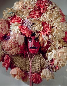 Masque de costume pour la célébration du festival annuel mexicain de Guelaguetza (bois, paille tressée et papier) - Mexican School