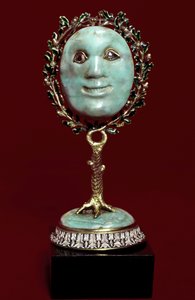Art mexicain : masque facial en pâte de turquoise avec des yeux en diamant. 17ème siècle Florence, museo degli argenti