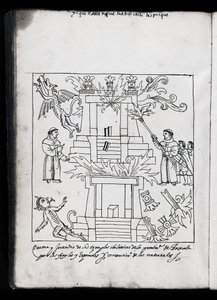 Ms Hunter 242 f.240v Franciscains brûlant des temples, illustration de Historia de Tlaxcala par Diego Munoz Camargo - Mexican School
