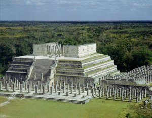 Vue du Temple des Guerriers (ou 1000 Colonnes) après 150 ap. J.-C. - Mexican School