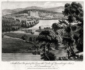 Vue du sud-est de la résidence de son Excellence le duc de Queensberry à Drumlanrig, Écosse, 1775 - Michael Angelo Rooker