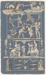 Collage de gravures découpées collées sur une feuille d
