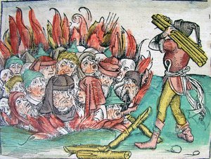 Brûlage des Juifs à Deggendorf en 1338 du Schedels Chronicle of the World, 1493 - Michael Wolgemut