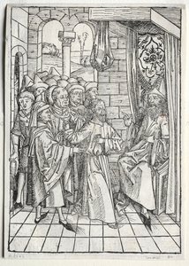 Der Schatzbehalter : Christ devant Caïphe verso, 1491 - Michael Wolgemut