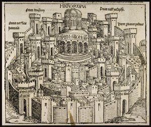 Jérusalem du Schedels Chronicle of the World, vers 1493 - Michael Wolgemut