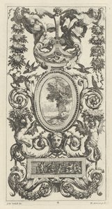 Panneau ornemental avec Pan et deux femmes portant des guirlandes - Michel Dorigny, after Simon Vouet