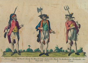 Un employé postal français sans pantalon, un Marsili dans le Freikorps sans pantalon, et un poissonnier en faillite sans pantalon, 1793 - Michel Hennin