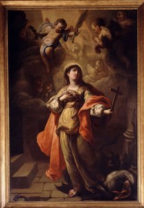 Sainte Marguerite. Dans sa main un crucifix et à ses pieds le dragon - Michel Serre