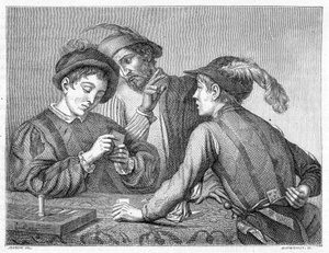 Les tricheurs. Gravure du 19ème siècle représentant l