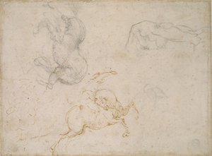 Un cavalier chargeant et autres études, 16e siècle - Michelangelo Buonarroti