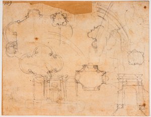 Plans de bâtiments, élévations et croquis de coupole, pour la chapelle Sforza - Michelangelo Buonarroti