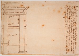 Élévation latérale du tombeau de Jules II, souvenir autographe - Michelangelo Buonarroti