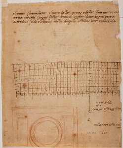Esquisse pour une fenêtre, annotations autographes et calcul graphique - Michelangelo Buonarroti