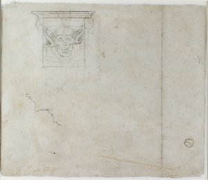 Études de détails architecturaux et un masque grotesque, vers 1490-1560 - Michelangelo Buonarroti