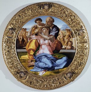 Tondo Doni: La Sainte Famille avec Saint Jean-Baptiste enfant - Michelangelo Buonarroti