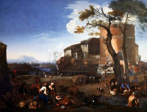 Fête champêtre, par Michelangelo Cerquozzi dit Michelangelo delle Battaglie (1602-1660), huile sur toile, 98,5 x 132 cm