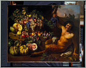 Nature morte avec un satyre dans un paysage