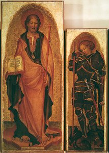 Saint Jacques avec des saints, détail de Saint Jacques et de Saint Michel Archange, c.1450 (tempera sur panneau avec or) (détail)
