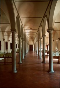 Bibliothèque du couvent de San Marco (Saint-Marc) à Florence, Italie. Architecture de Michelozzo di Bartolommeo Michelozzi dit Michelozzo Michelozzi (Florence 1396-1472) - Michelozzo di Bartolommeo