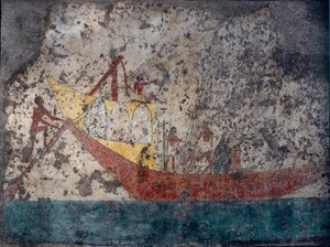 Antiquité égyptienne : navire militaire égyptien. Fresque d