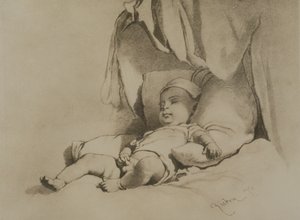 Bébé endormi sur un lit - Mihaly von Zichy