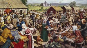 Saxon village fair (colour litho)
