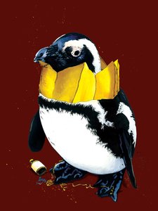 Pingouin de Noël sur fond rouge oxyde, 2020