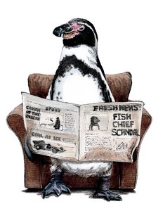 Pingouin de retraite sur fond blanc, 2020