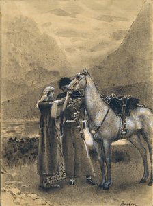 Adieux de Zara avec Ismail. Illustration du poème Ismail Bey de Mikhaïl Lermontov, 1890-1891