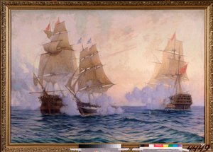 Le brick Mercury combattant deux vaisseaux turcs, le 14 mai 1829 - Mikhail Stepanovich Tkatchenko