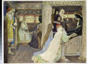 La mort du grand-duc Alexandre Nevski (1220-1263). Œuvre de Mikhail Vasilyevich Nesterov (1862-1942), aquarelle et gouache sur papier - Mikhail Vasilievich Nesterov