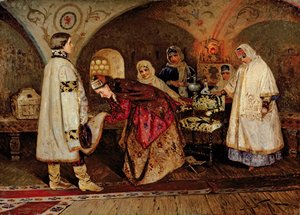 Le Tsar Alexis Mikhaïlovitch (1629-76) rencontrant sa fiancée, Maria Miloslavsky, 1887 - Mikhail Vasilievich Nesterov