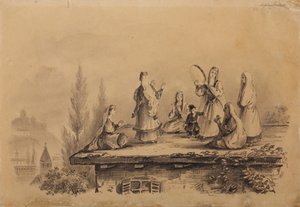 Femmes géorgiennes sur le toit Lezghinka, 1837