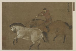 Un cavalier attrapant un cheval au lasso