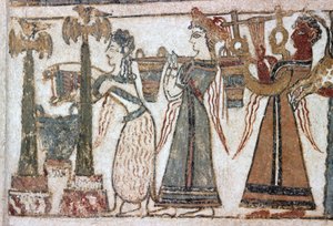 (détail) fresque sur sarcophage de Hagia Triada - Minoan